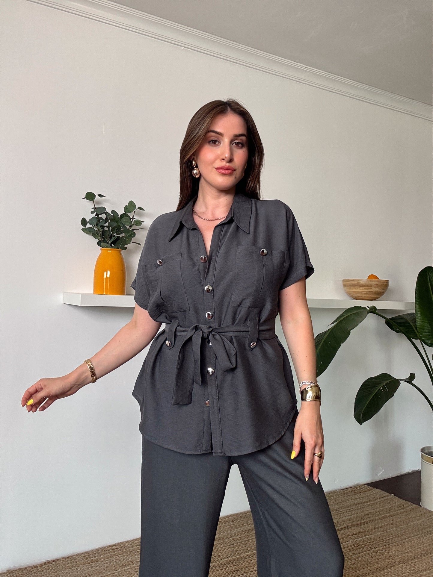 Kuşak detaylı İkili Takım FÜME
