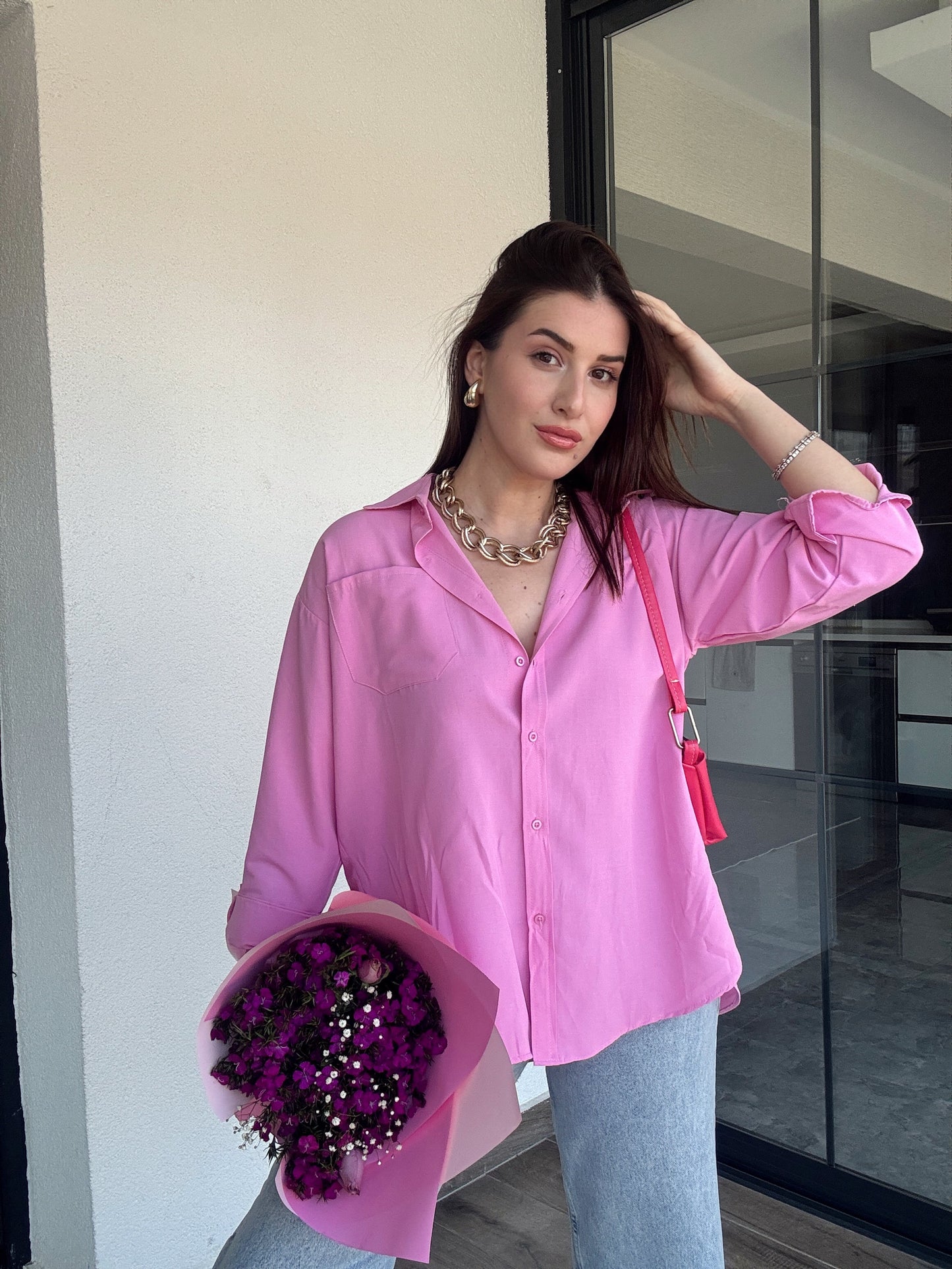 Tek Cepli Gömlek - PEMBE