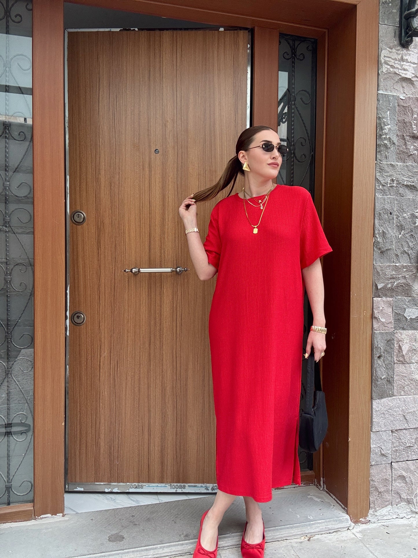 Oversize Salaş Elbise Kırmızı
