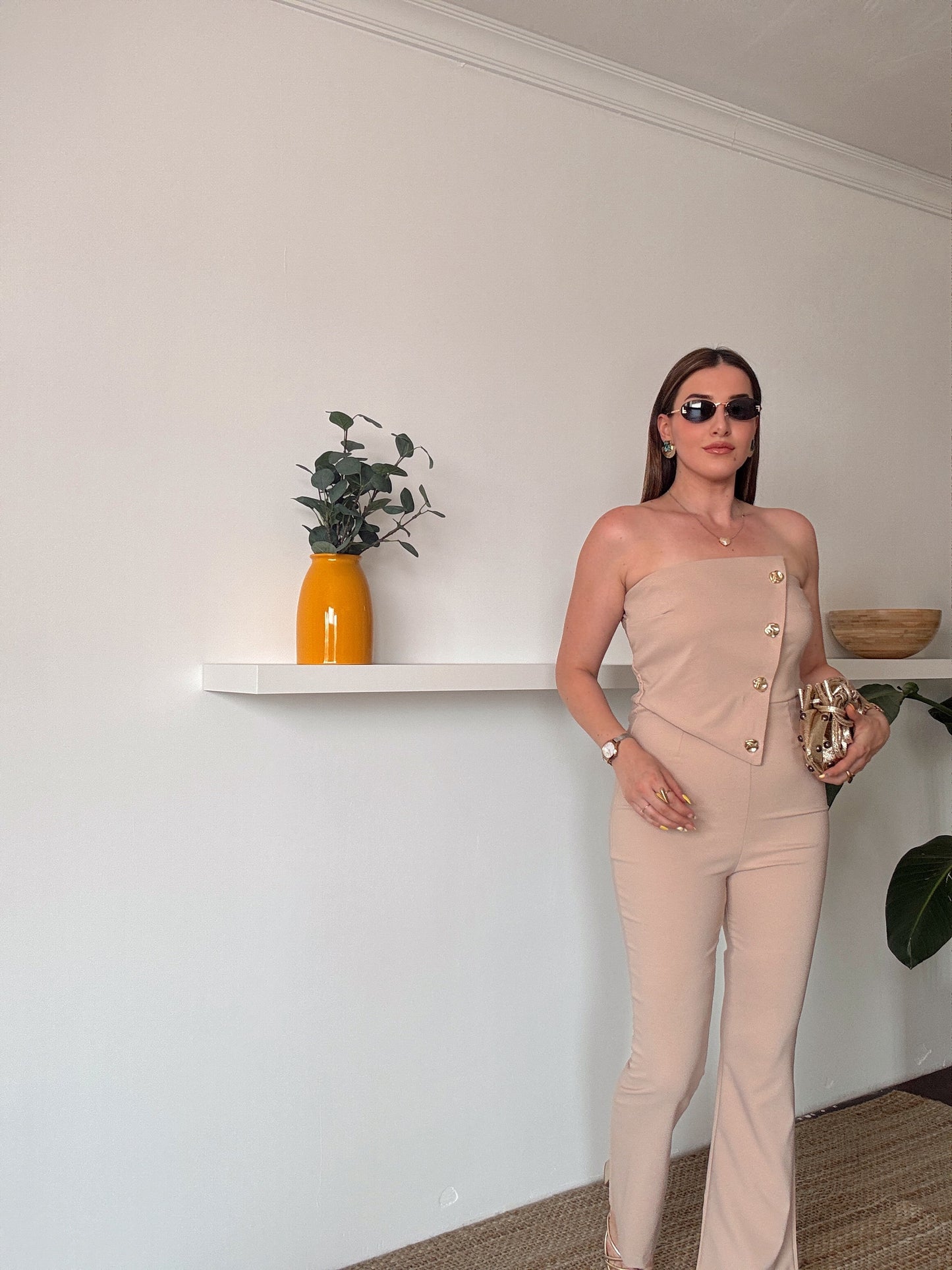 MİLENA gold düğme detaylı tulum TAŞ