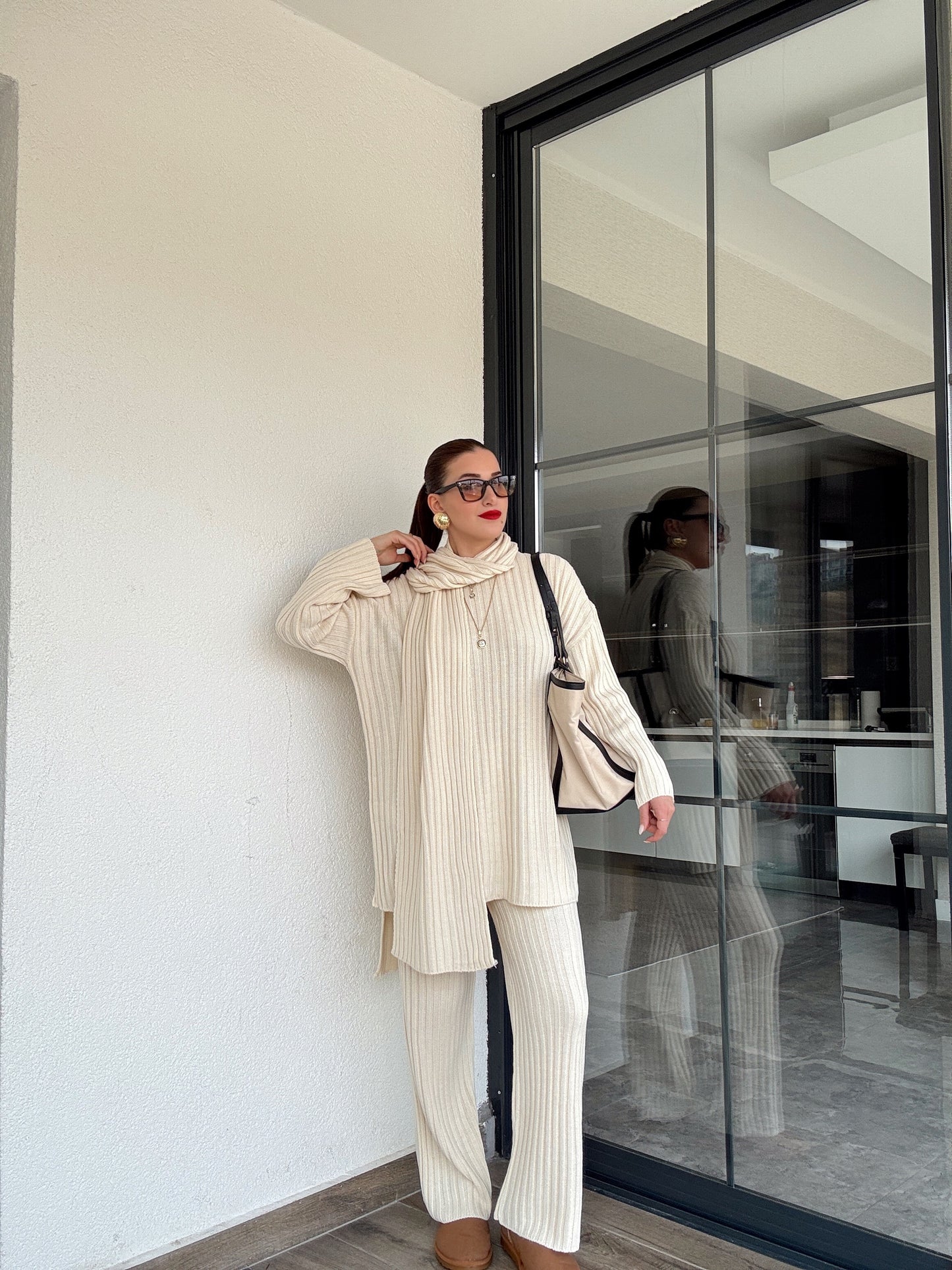 Şallı triko takım-LATTE