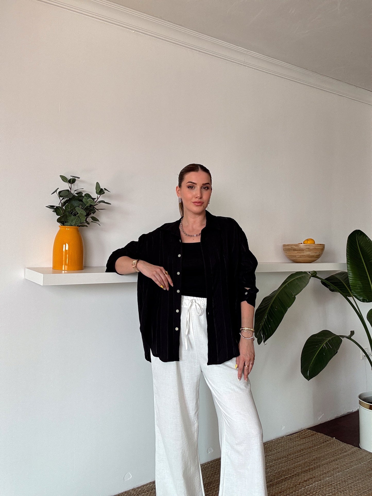 Crush çizgili atletli basic gömlek SİYAH