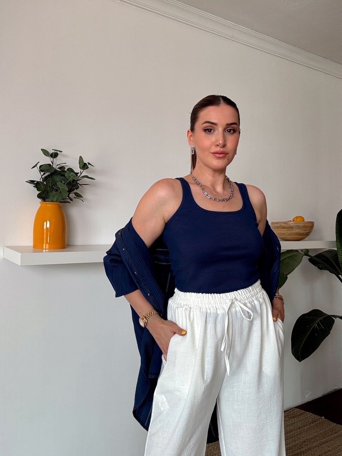 Crush çizgili atletli basic gömlek LACİVERT