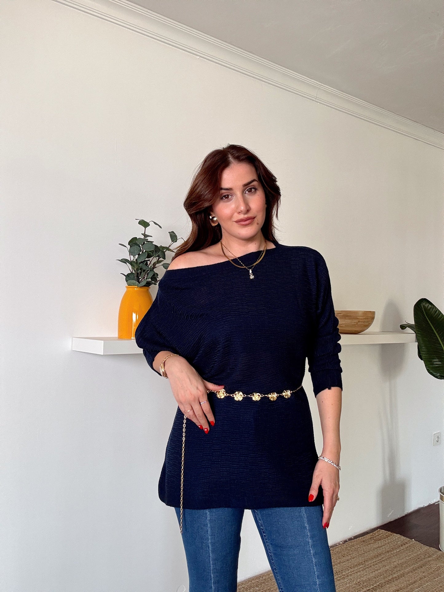Yarasa kol Triko bluz Lacivert