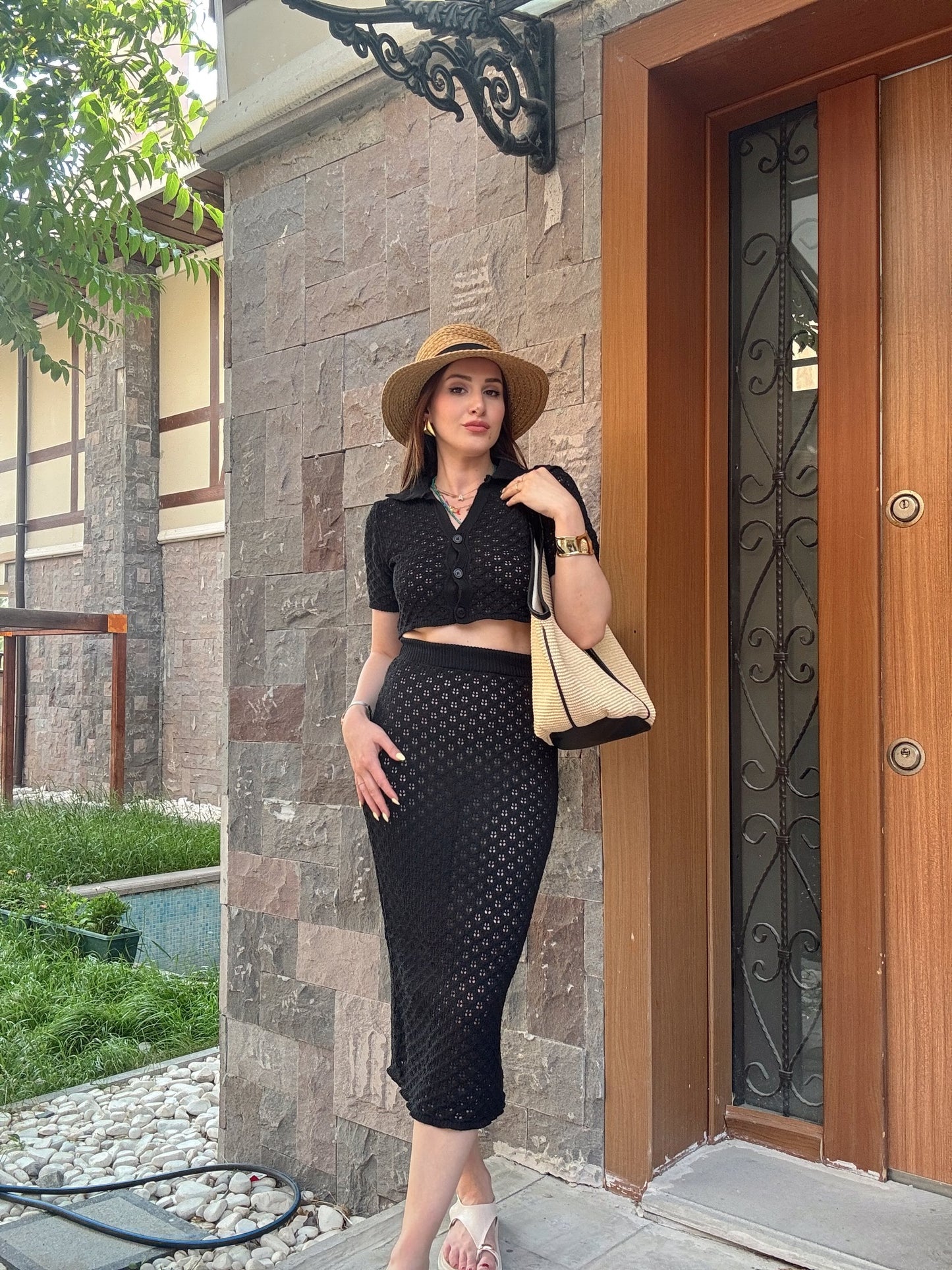 Sahil model ajurlu triko takım SİYAH