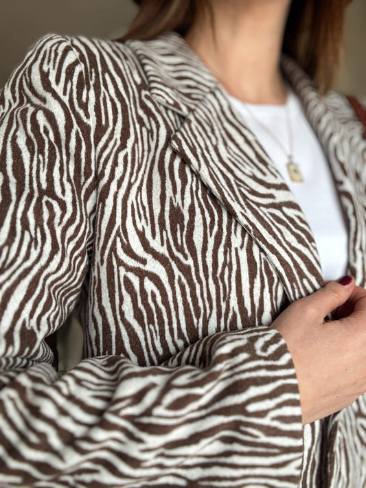 Zebra Desenli Kaşe Ceket - KAHVE