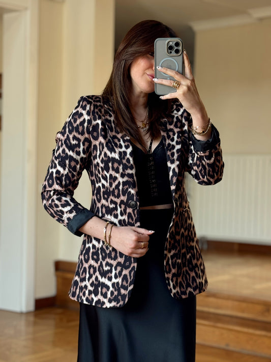 Tek Düğme leopar ceket Leopar