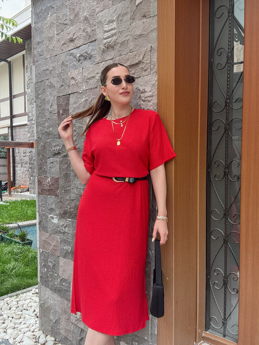 Oversize Salaş Elbise Kırmızı