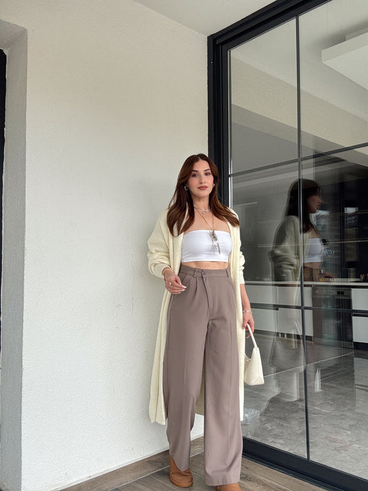 Çapraz kemerli pantolon-VİZON