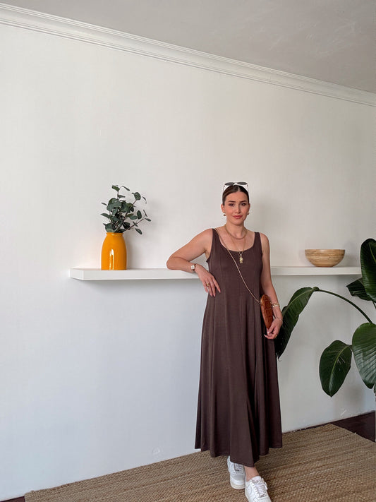 Askılı Modal Kumaş Elbise Kahve