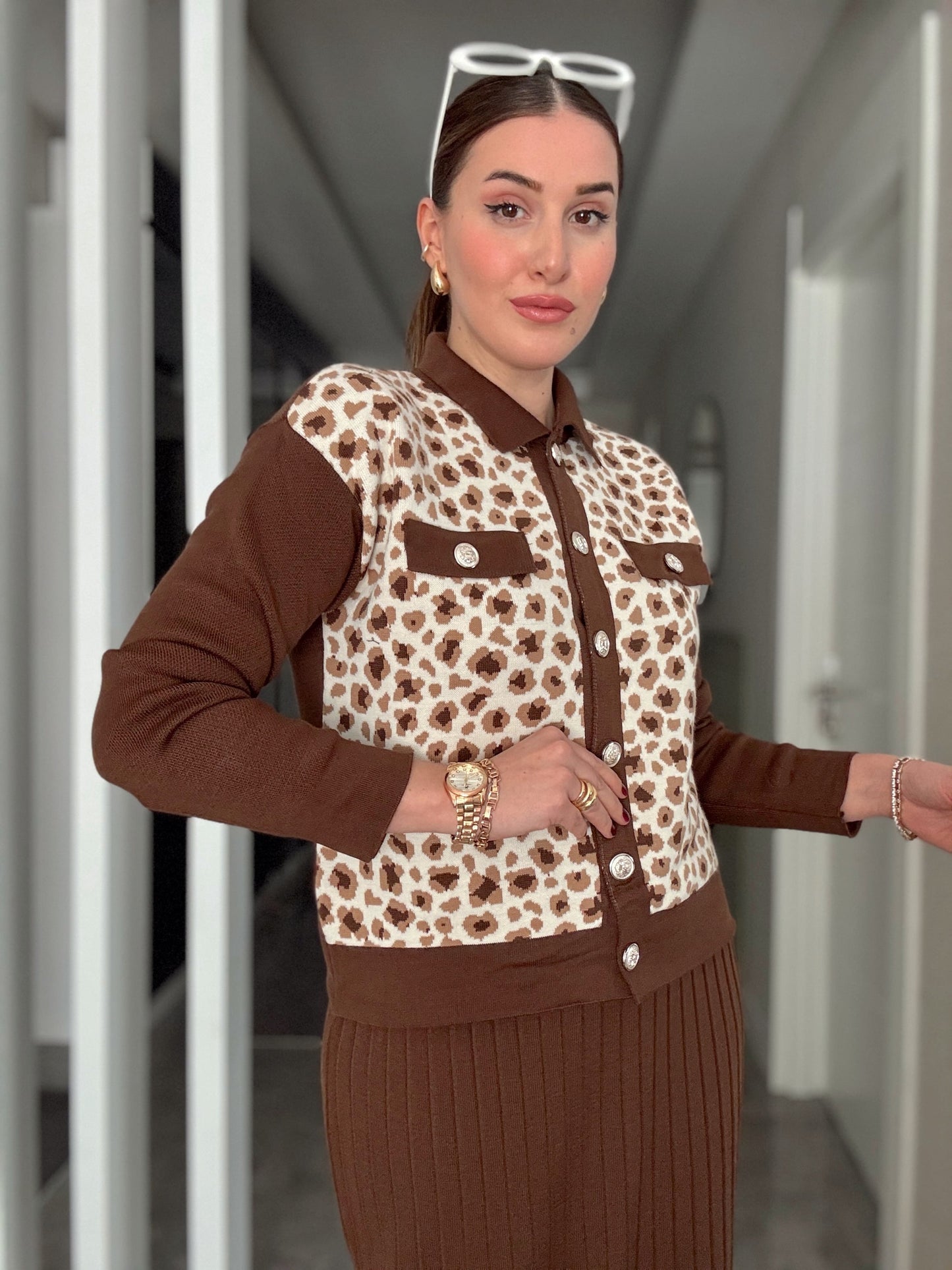 Leopar Desen Etekli Takım - KAHVERENGİ