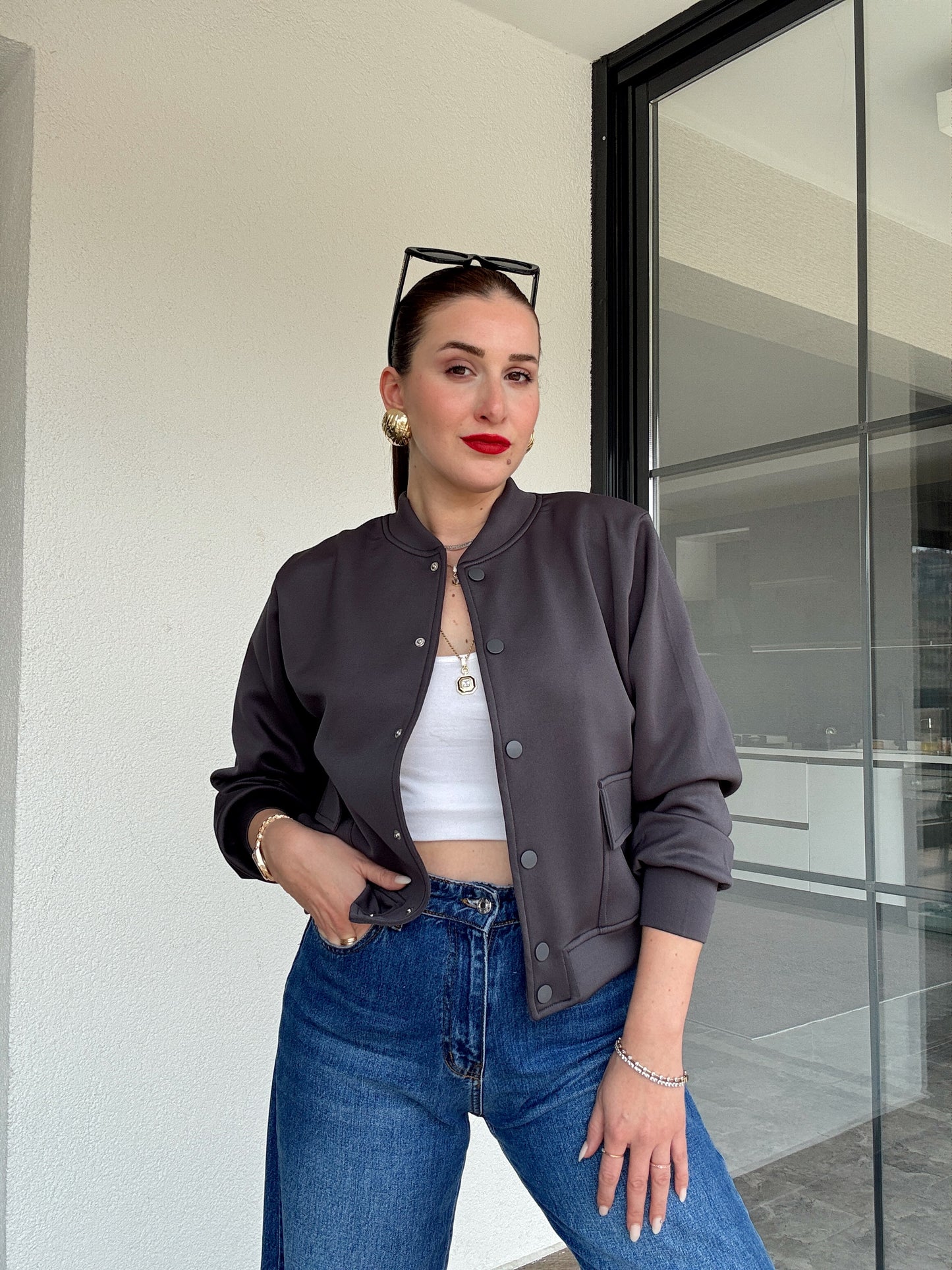 Scuba kumaş astarlı bomber ceket ANTRASİT