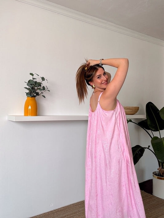 Askılı Astarlı Premium kumaş salaş elbise Pembe