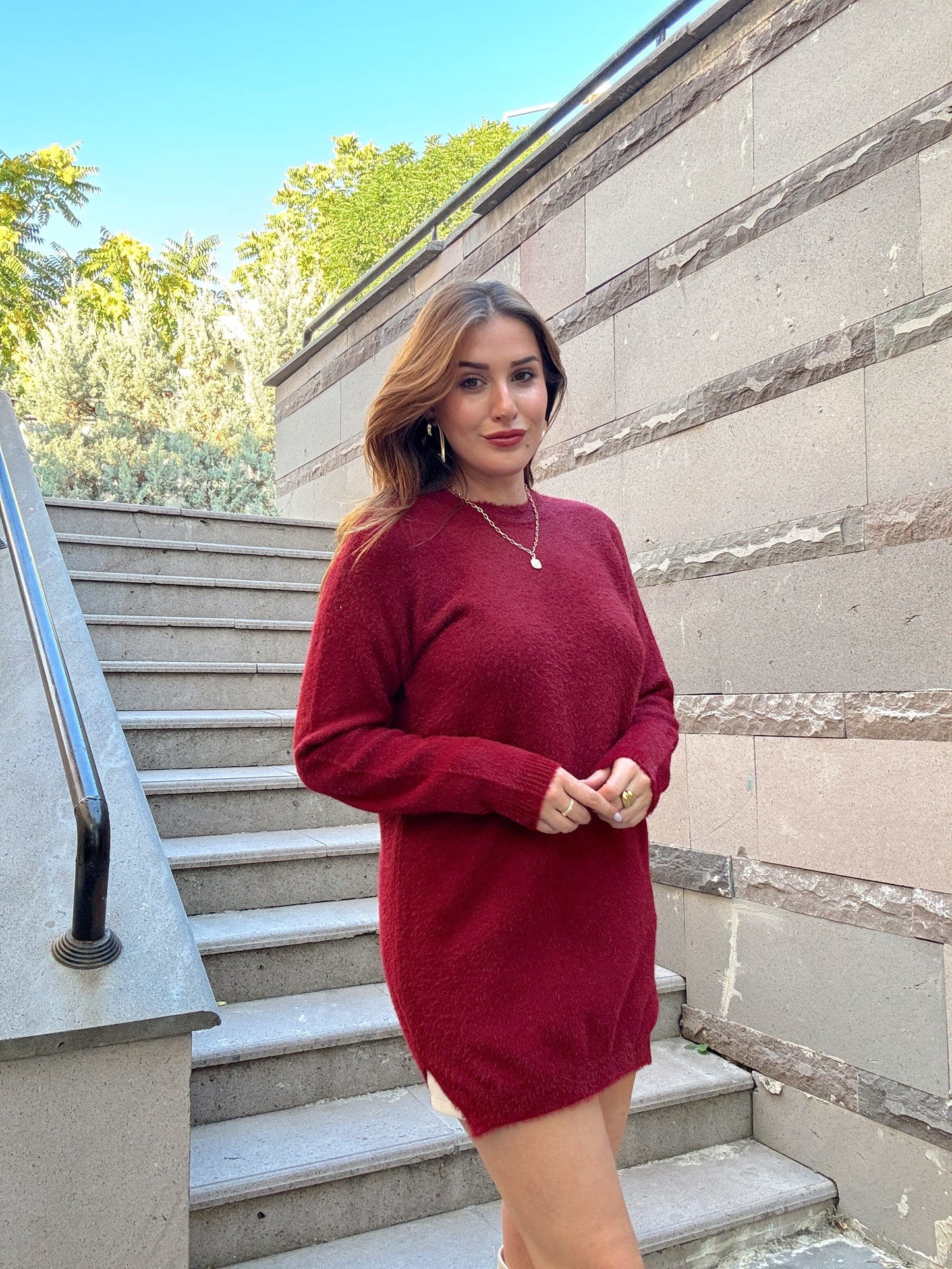 Sakal kumaş BASİC triko kazak Bordo