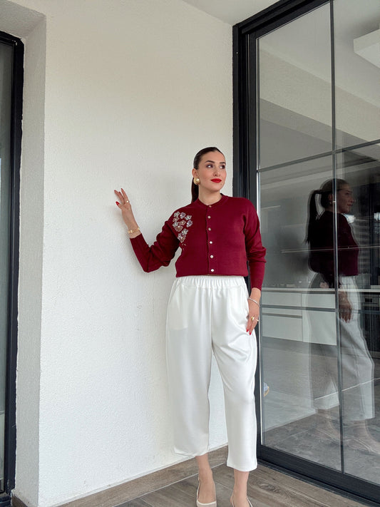 Beli Lastikli Modal Pantolon Ekru