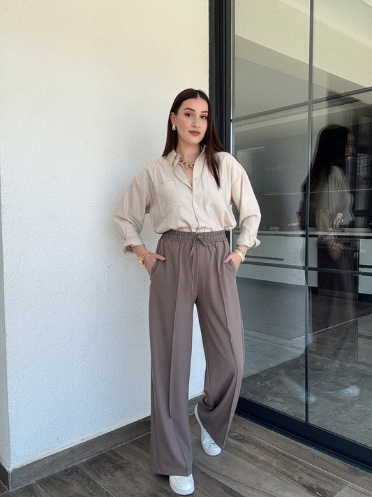 Bağcıklı Palazzo Pantolon - VİZON