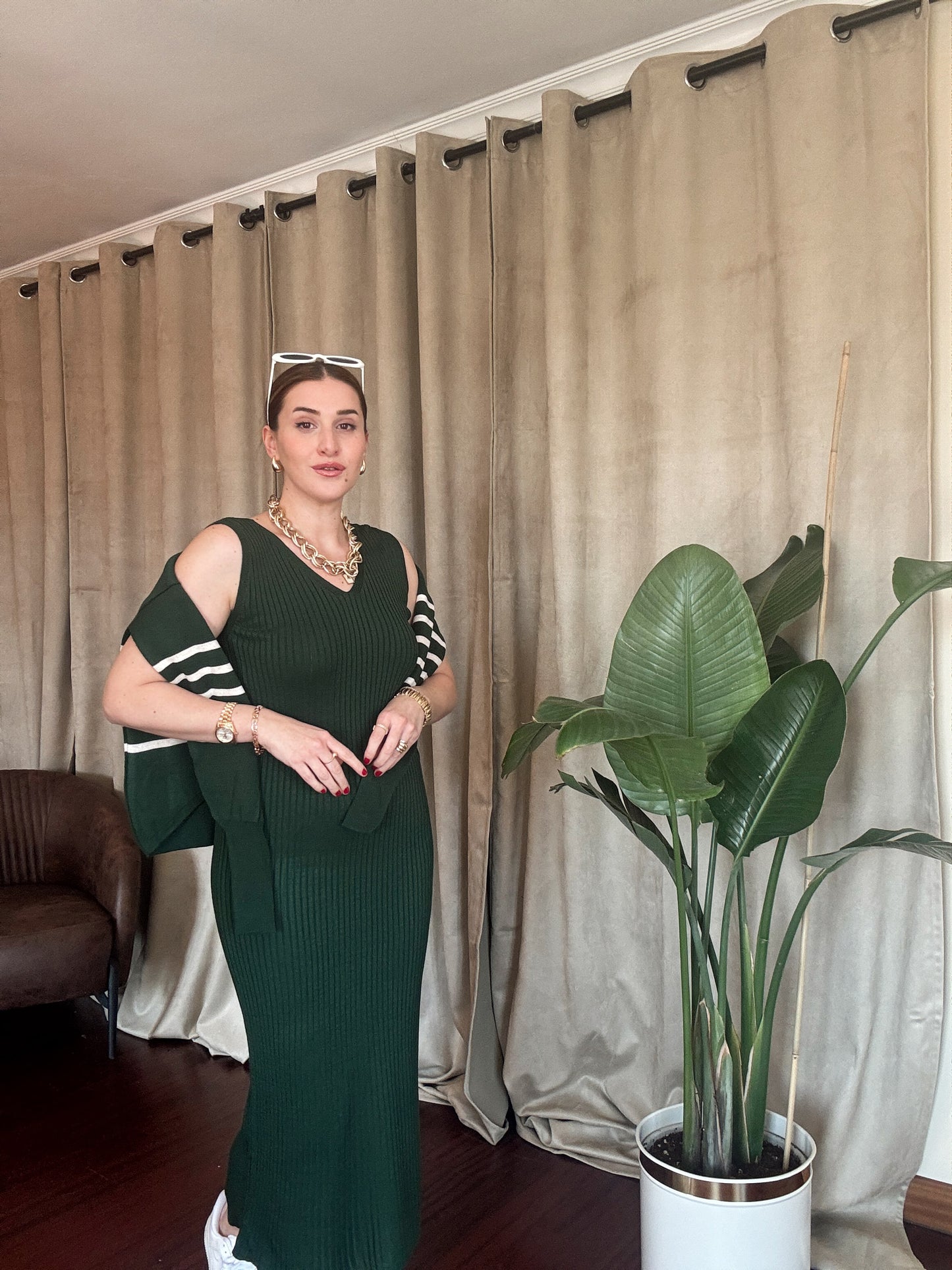 İnce Çizgili Jileli Takım - YEŞİL