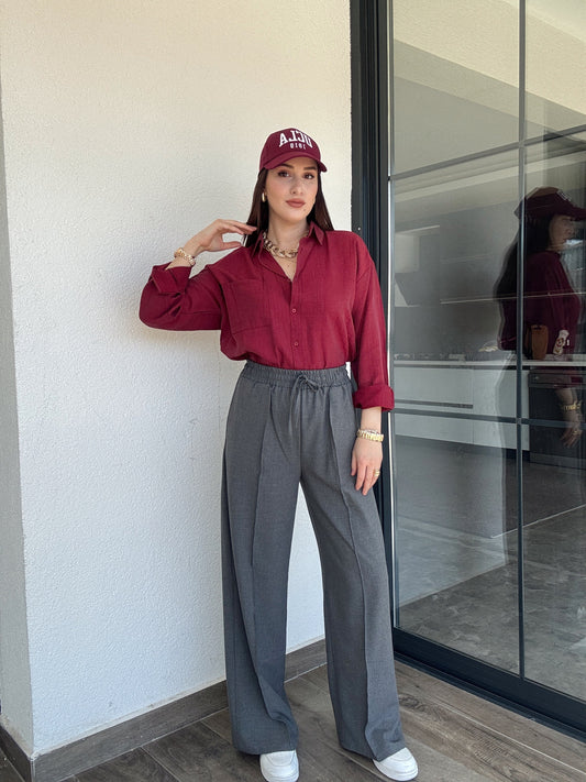 Bağcıklı Palazzo Pantolon - GRİ