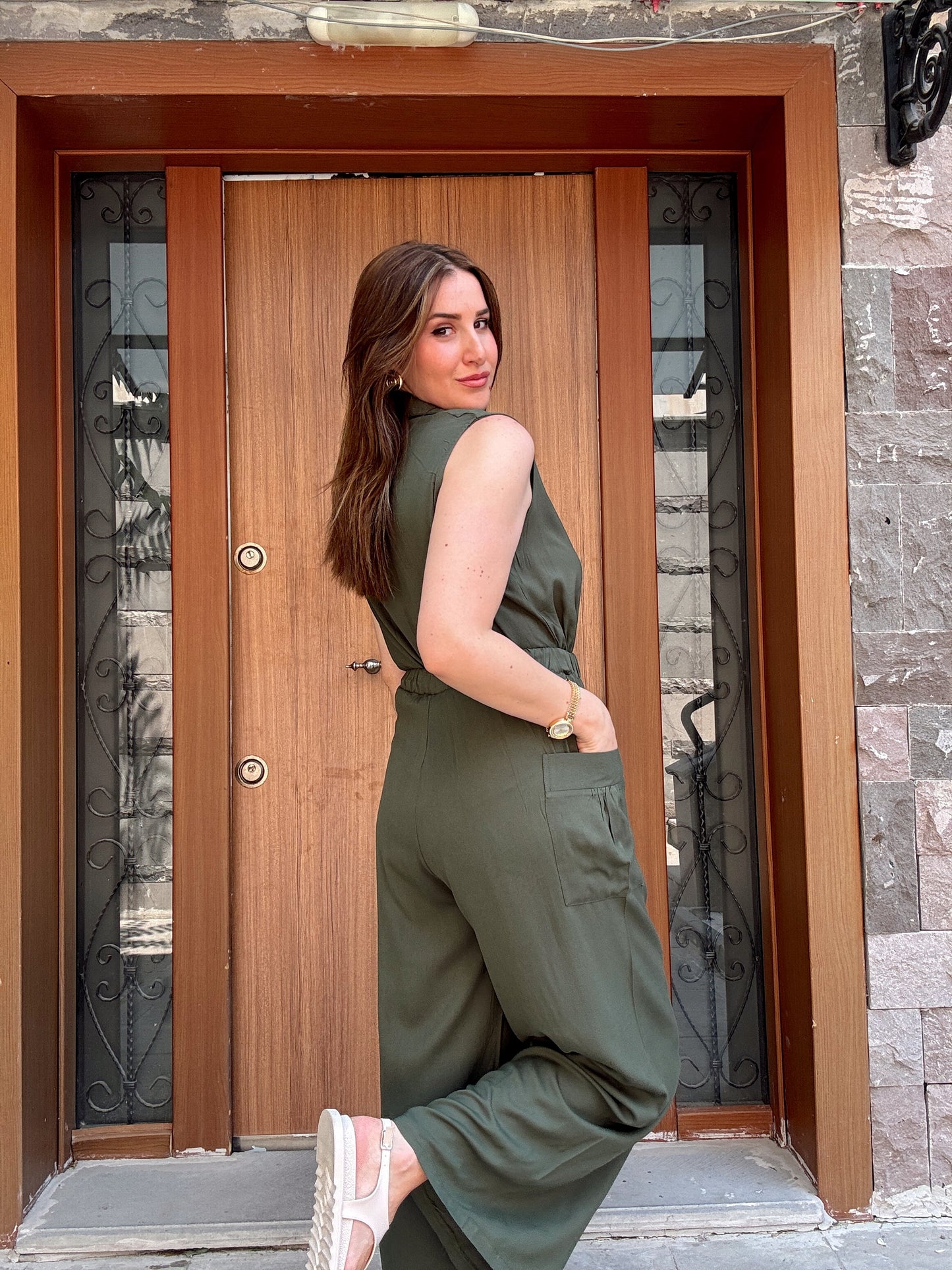 Seli cepli bel lastikli tulum HAKİ