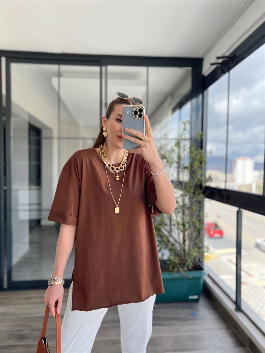 Oversize Basic Tshirt KAHVE