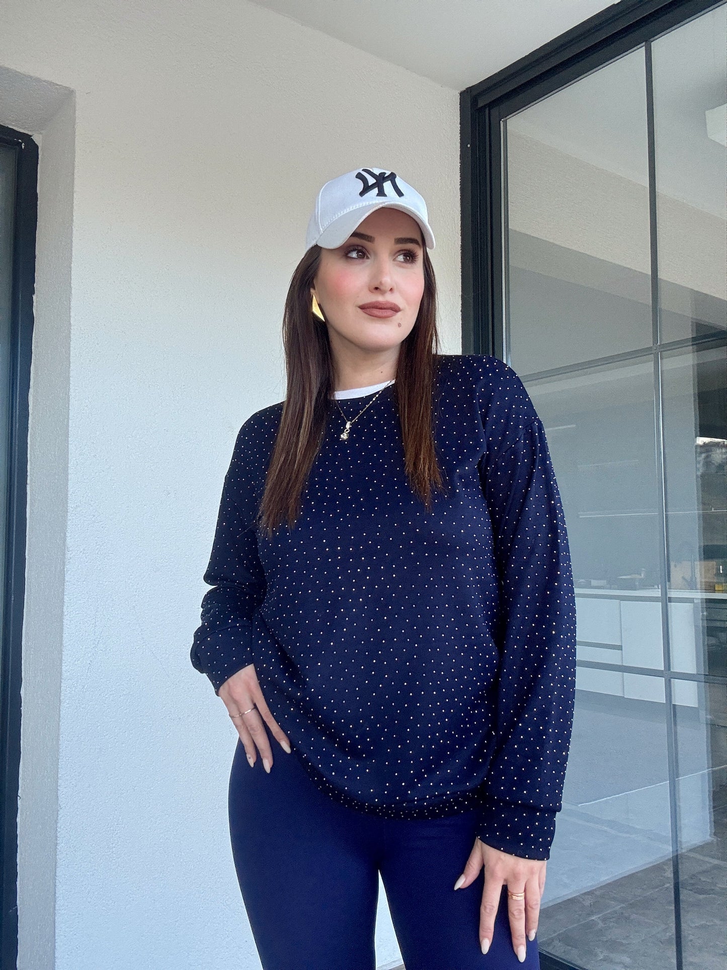 Modal taşlı iki iplik sweat-LACİVERT