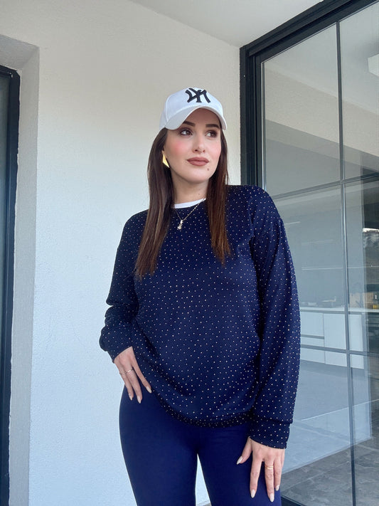 Modal taşlı iki iplik sweat-LACİVERT