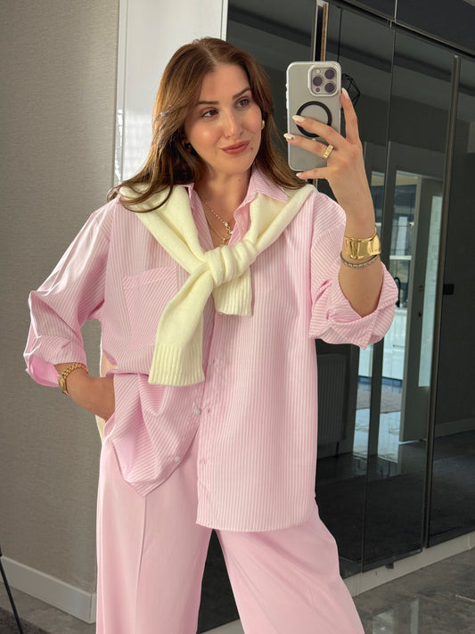 Çizgili Gömlek Pembe