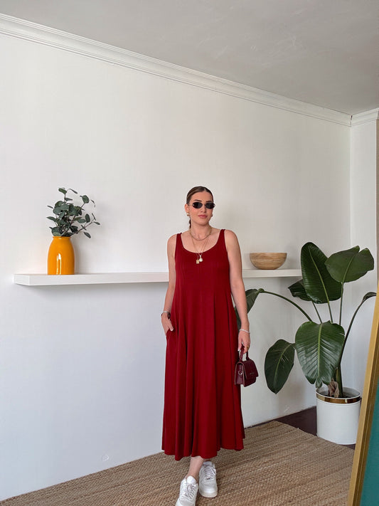 Askılı Modal Kumaş Elbise Bordo