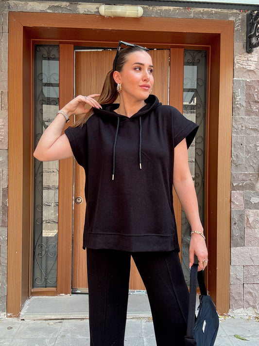 Selanik Kapüşonlu ikili Takım Siyah