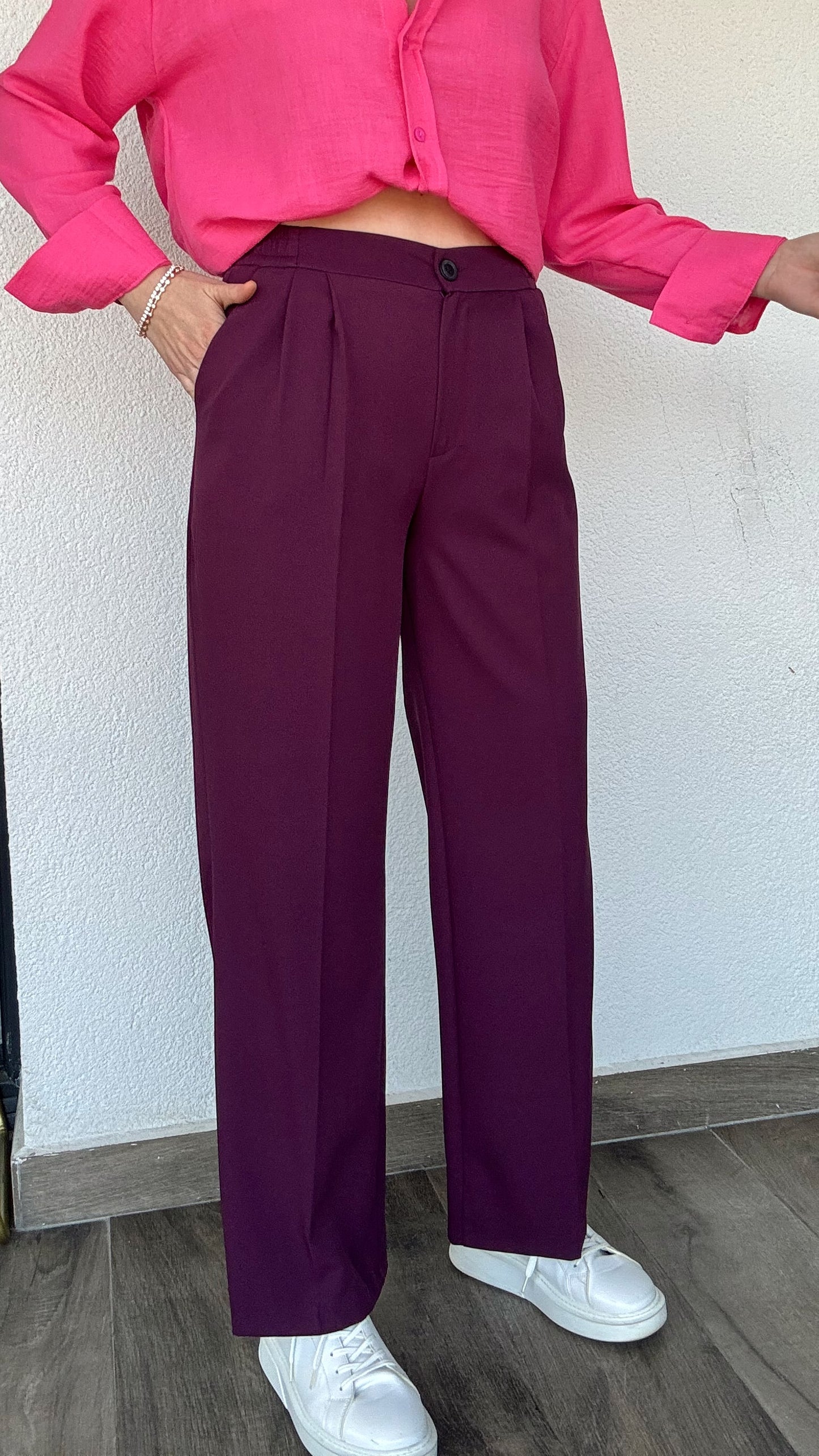 Pileli Beli Lastikli Bol Paça Pantolon - MÜRDÜM