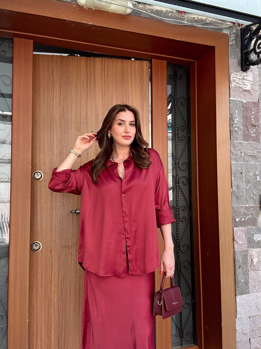 Merlin saten gömlek BORDO