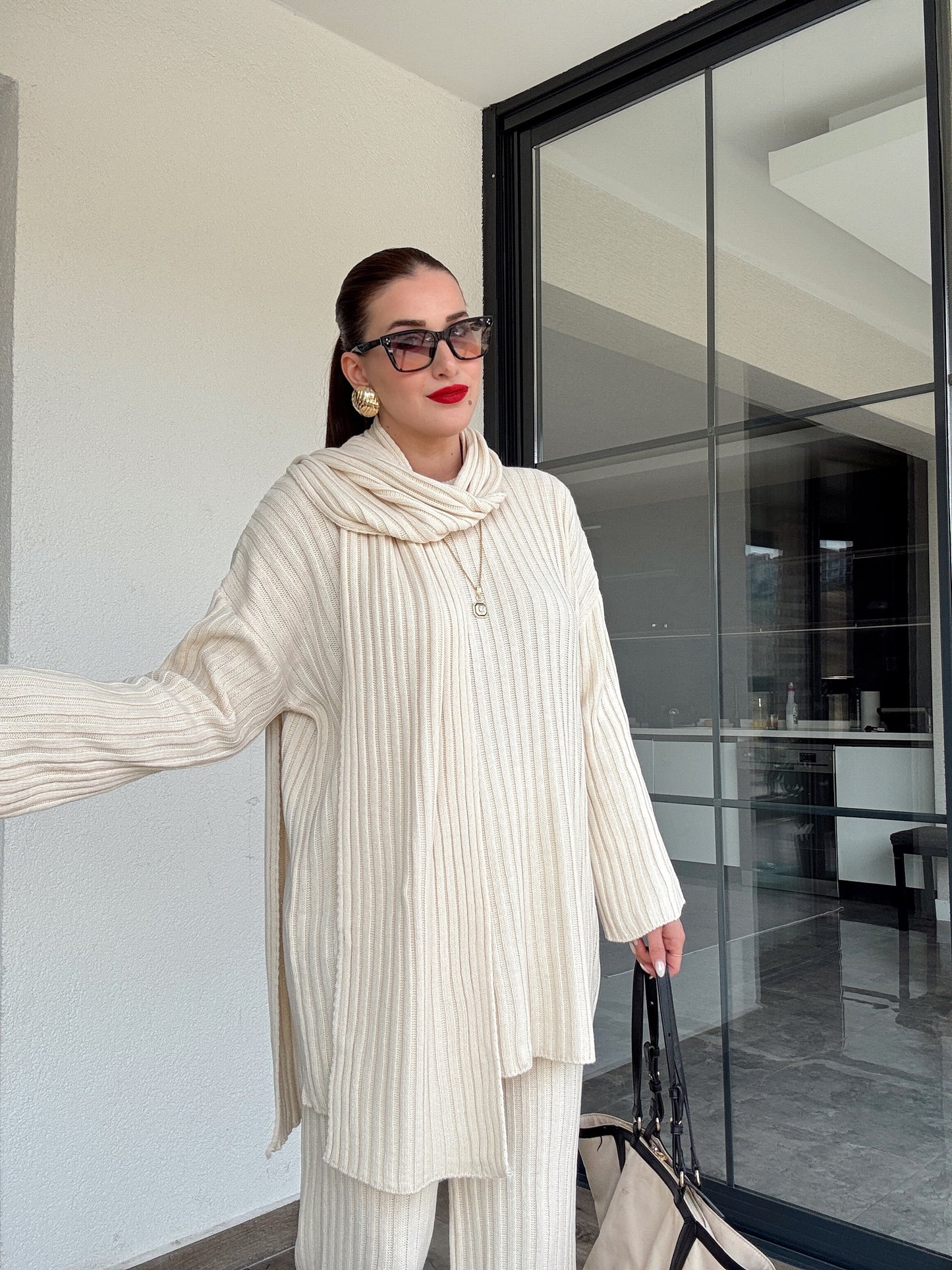 Şallı triko takım-LATTE