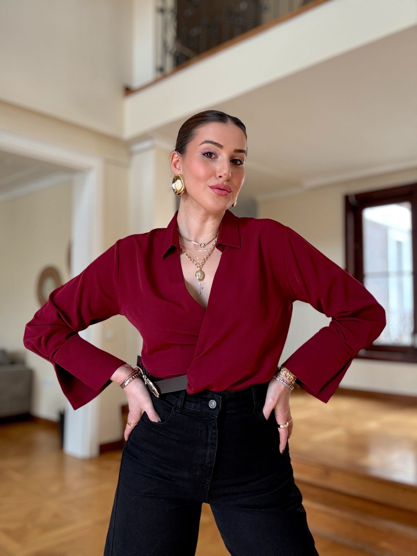 Önü kemer detaylı bluz BORDO