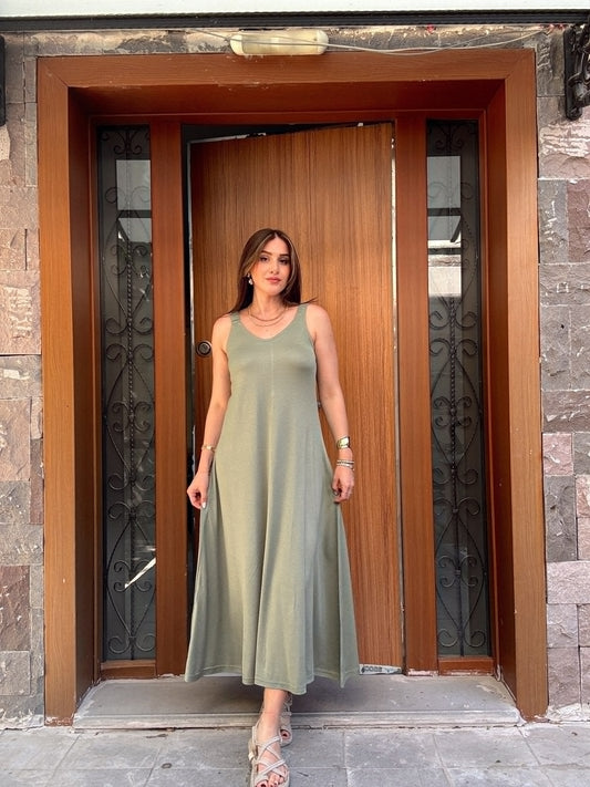 Modal kumaş lastik askılı elbise HAKİ