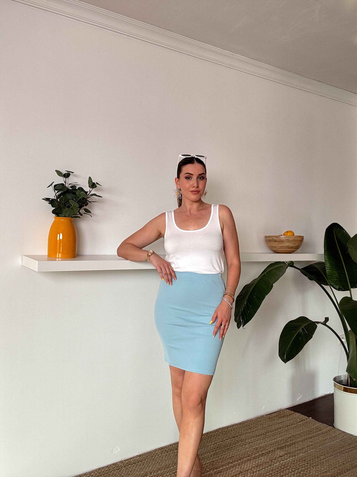 Fitilli bel lastikli etek BEBE MAVİ