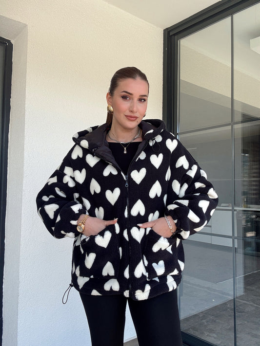 Kalpli Peluş Mont SİYAH