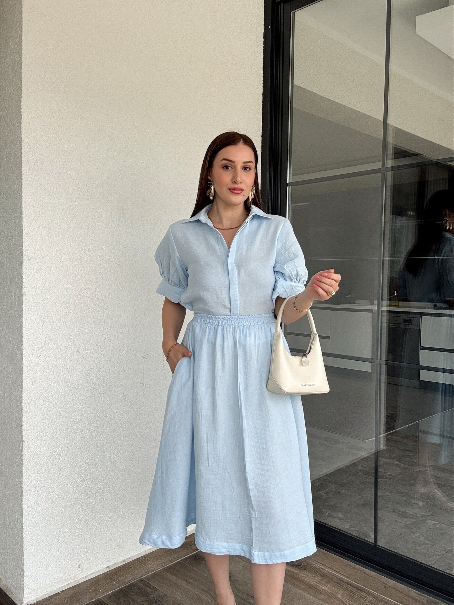 Müslin Kumaş Etekli Takım Mavi