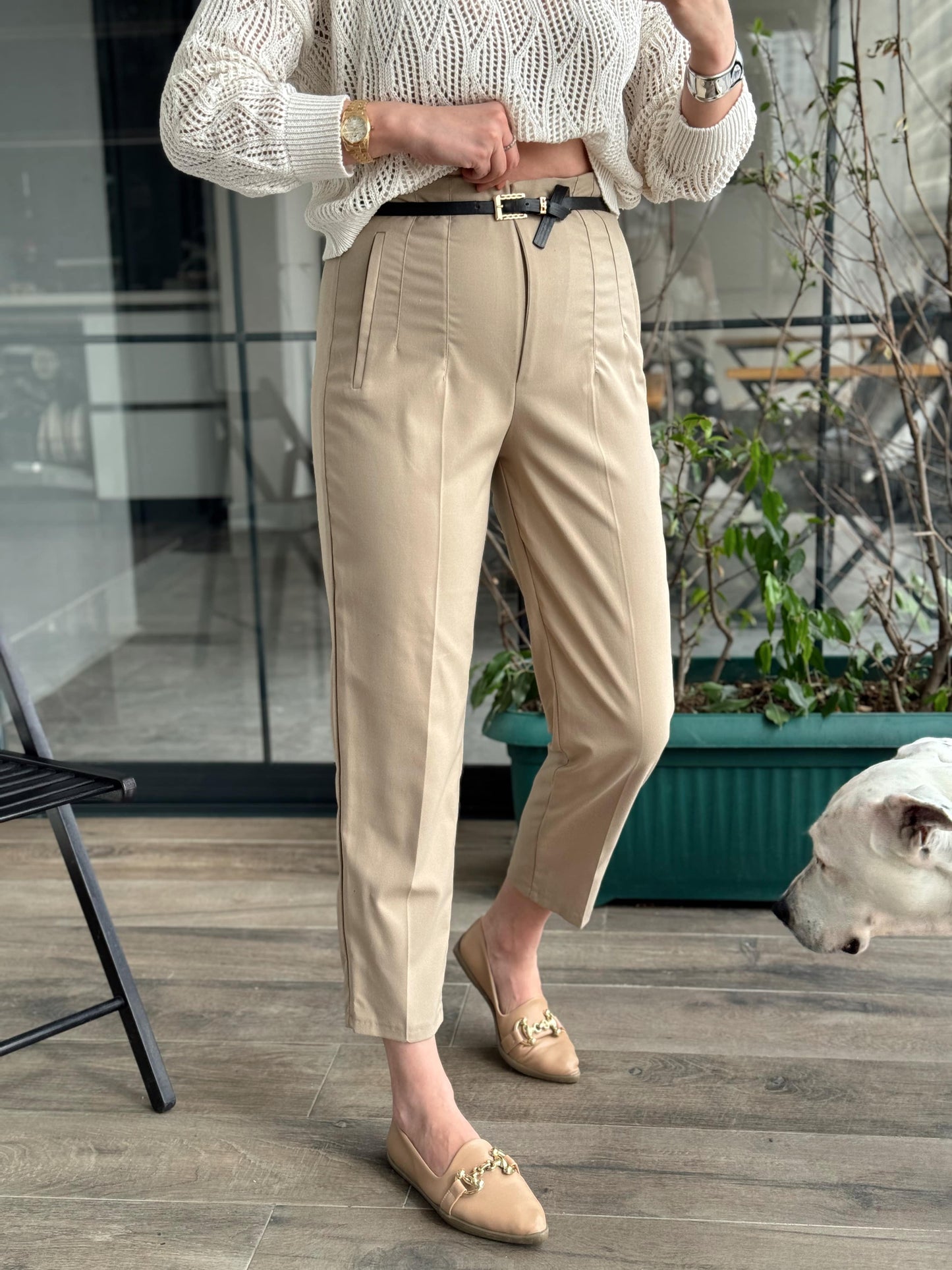 Beli Pensli Vivien Keten Pantolon - BEJ