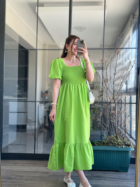 Basic Gipeli Viskon Elbise - YEŞİL