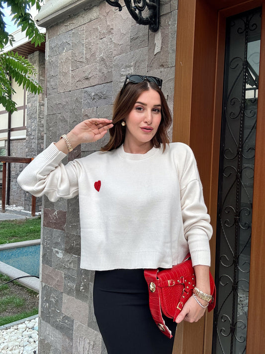 Kalp Aplikeli Crop Kazak - EKRU