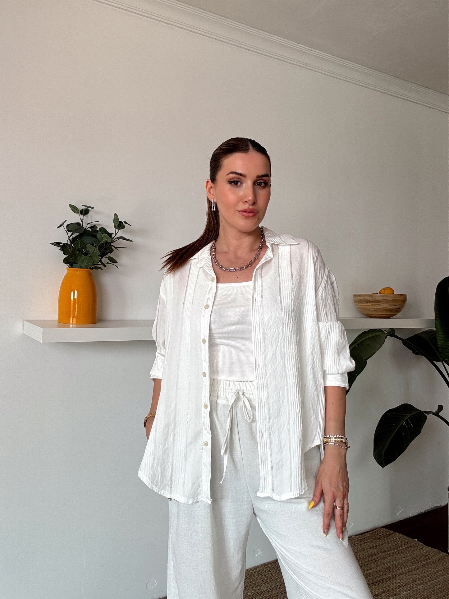 Crush çizgili atletli basic gömlek BEYAZ