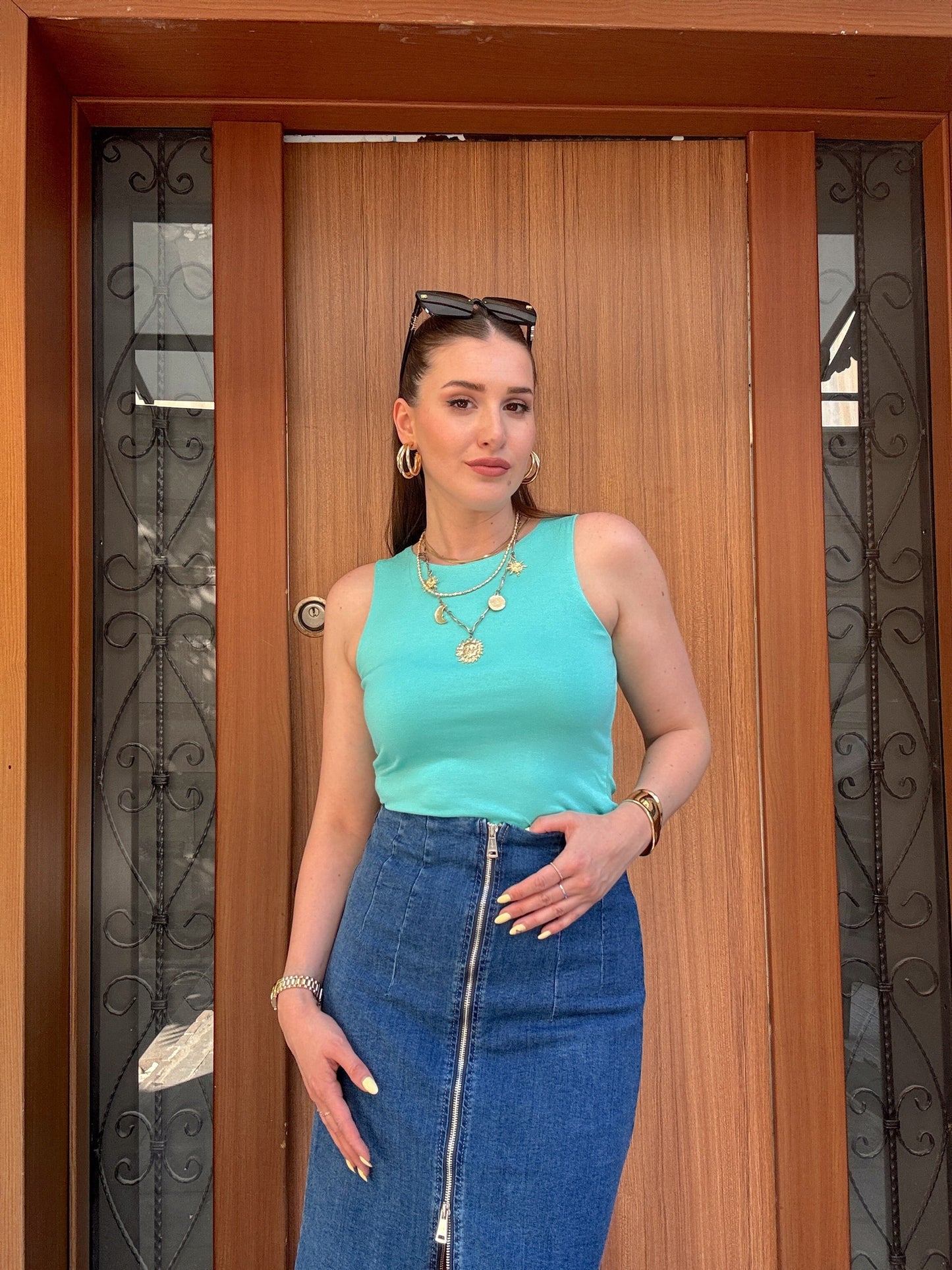 İrmela Halter Yaka Bluz Turkuaz