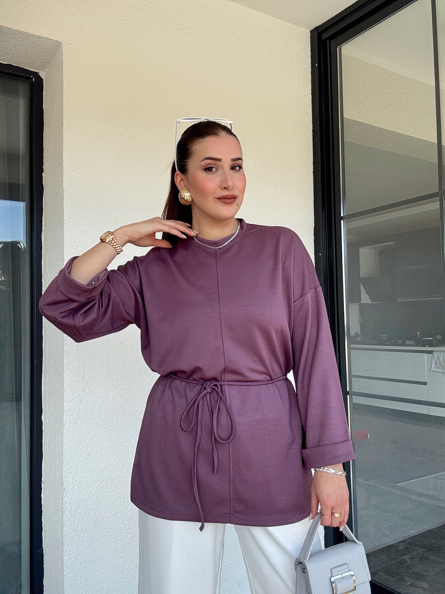 Modal kumaş duble kol tunik-MÜRDÜM