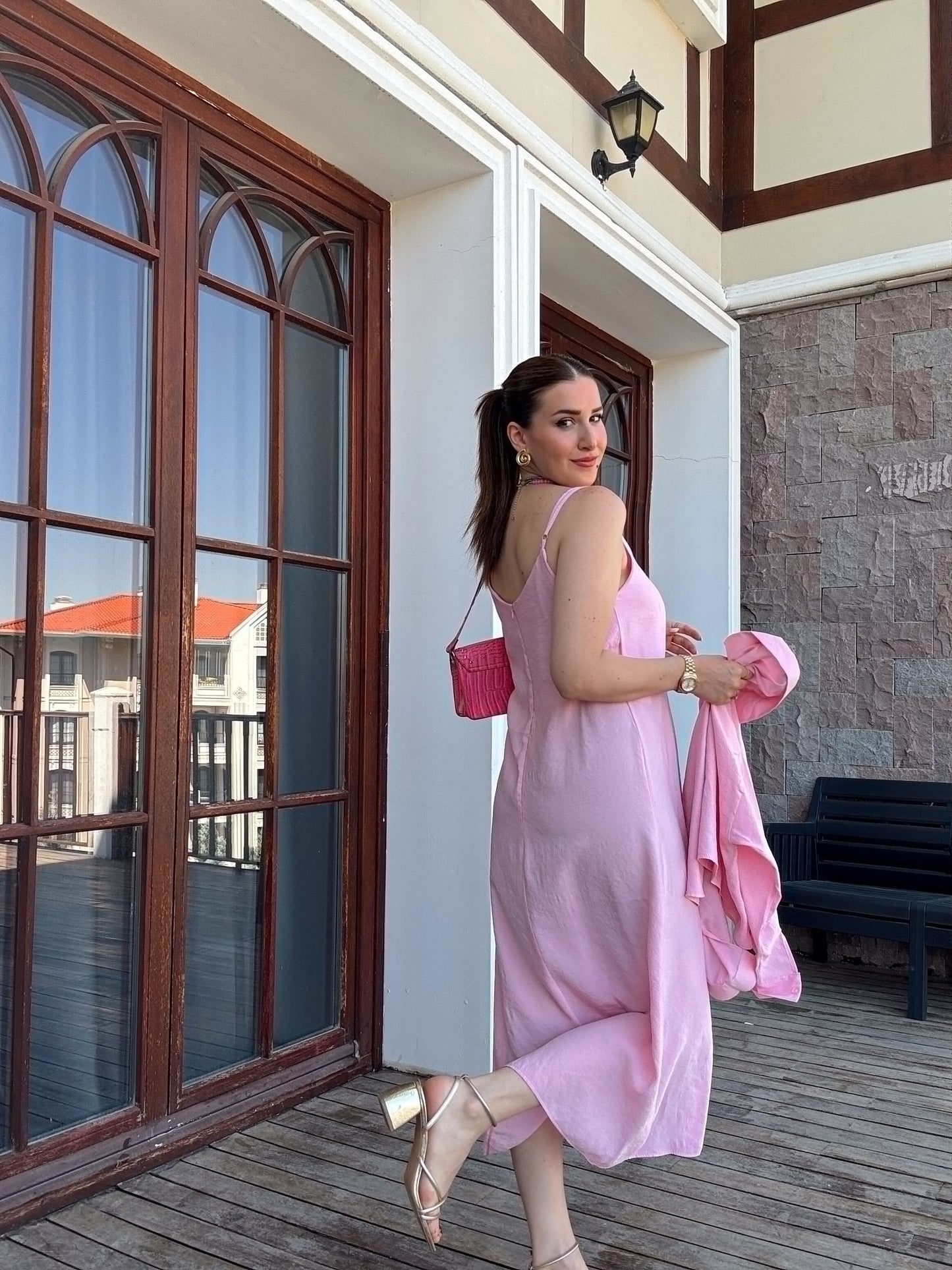 LİZBON gömlek elbiseli ikili takım PEMBE
