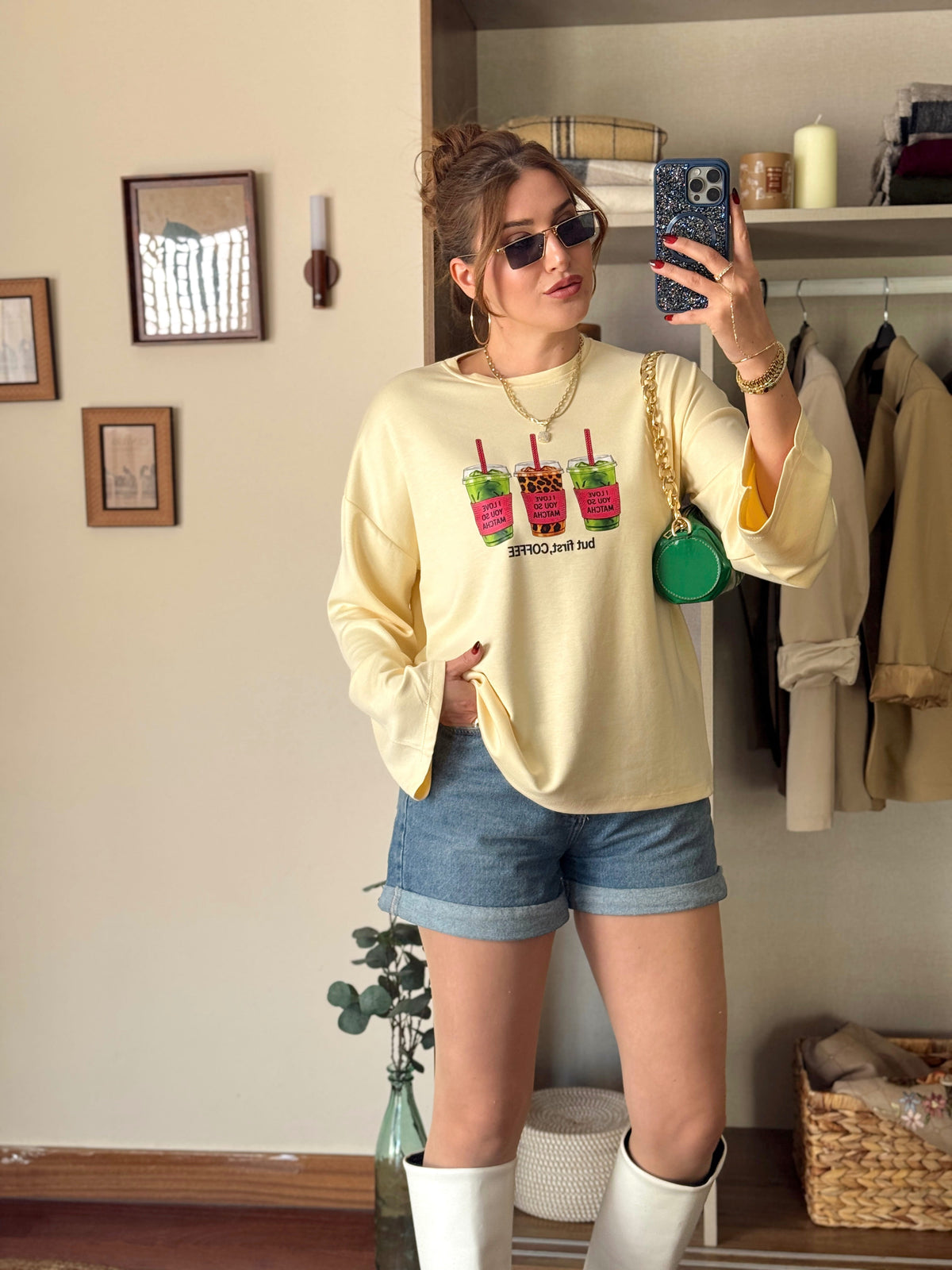 Leopar Coffe Modal sweat Sarı