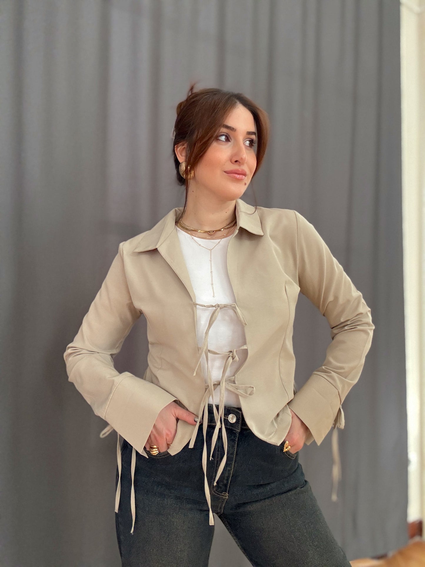 Bağlama Detaylı Bluz-TAŞ