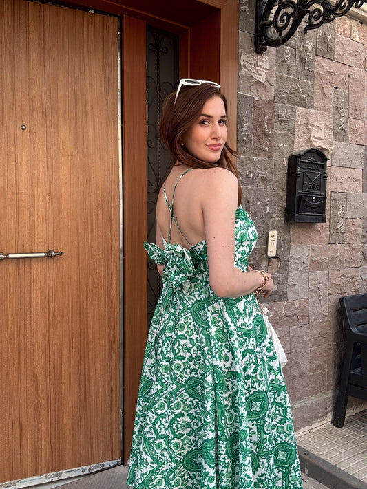 Ayarlanabilir arkası çapraz desenli elbise YEŞİL