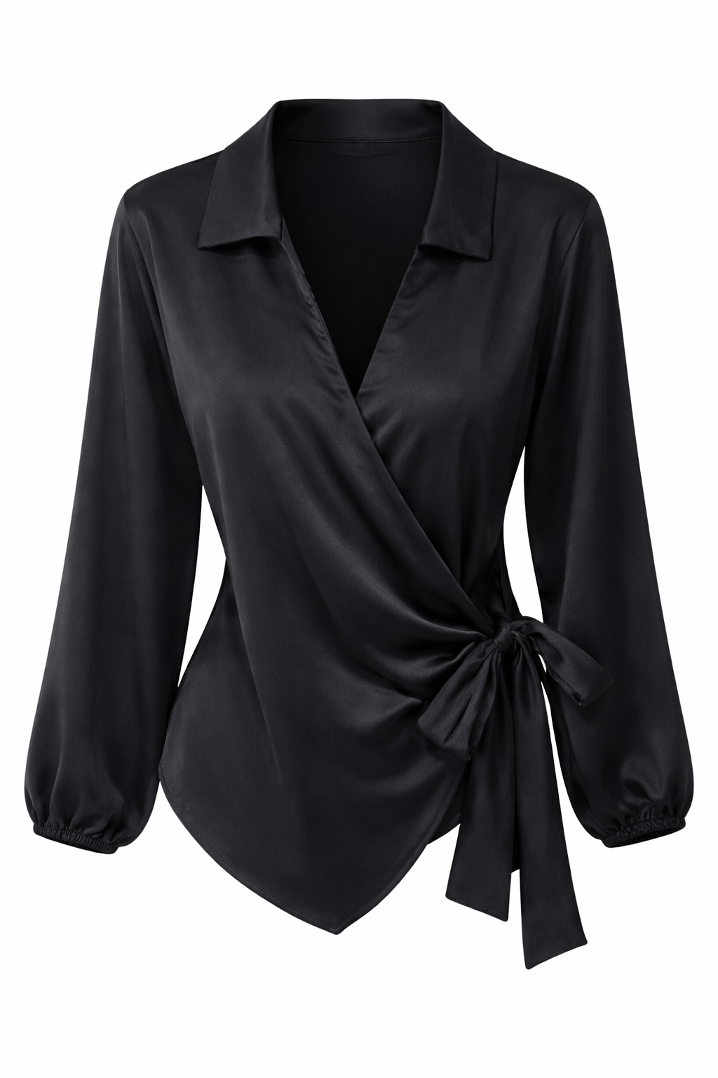 Yandan Bağlamalı Saten Bluz-SİYAH