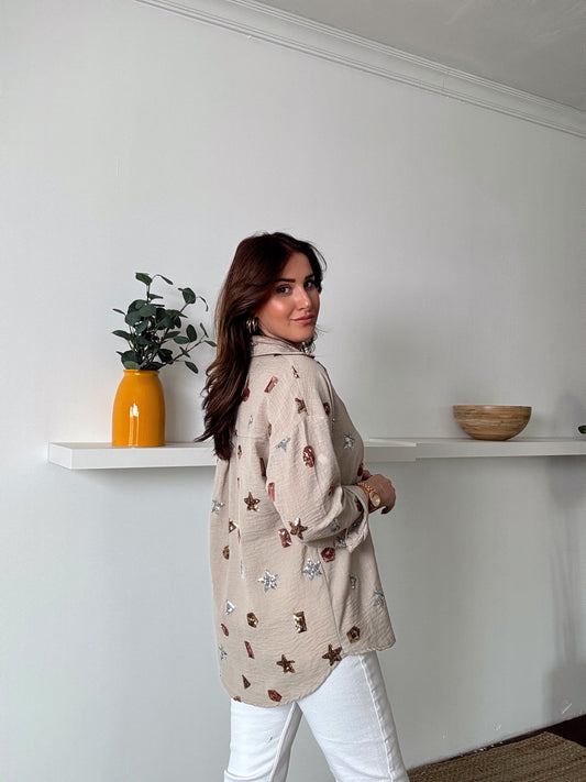 Yıldız Pul İşleme Gömle Toprak