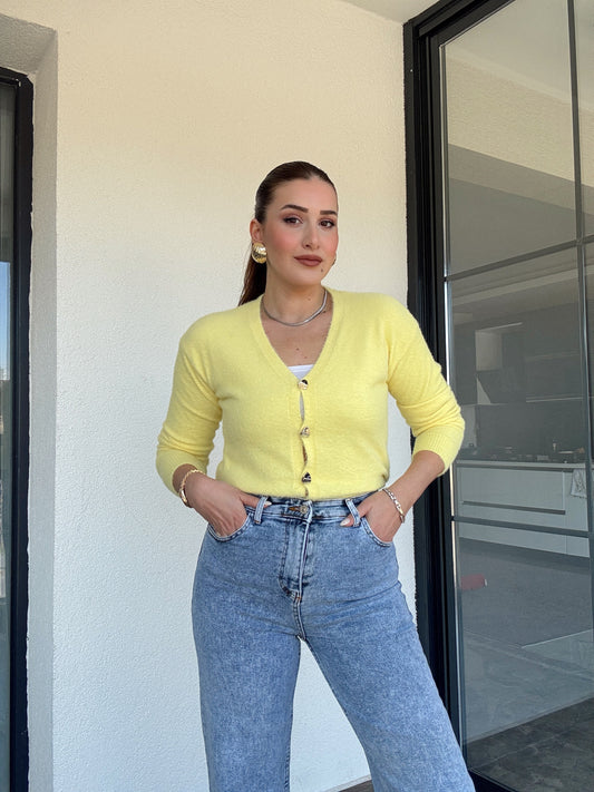 V Yaka yumoş ceket-SARI